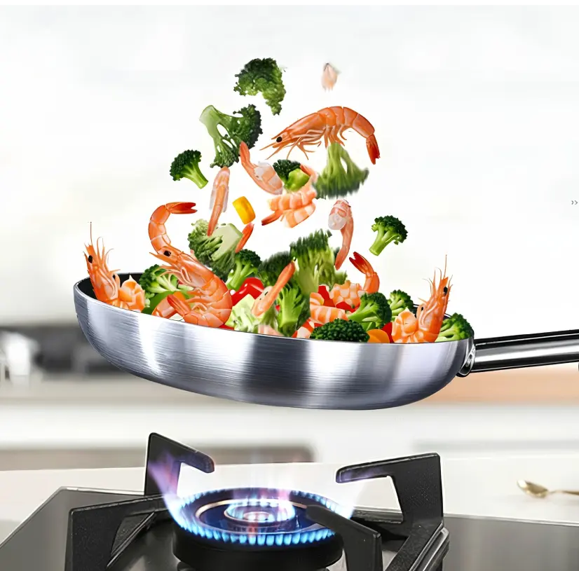Vegetables and prawns tossed in the ChronaFlex pan